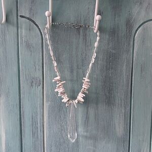 Elegant White Chandelier Boho Beaded Necklace with large lobster clasp $40